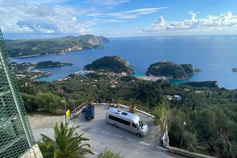 Corfu: Panoramic Island Highlights Van Tour from Cruise Port - Leaving Corfu Cruise Port in a 16-seat minivan